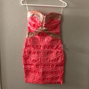 Foreign Exchange Pink Coral/Gold Dress